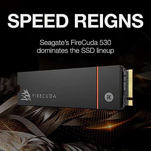 SSD interne M.2 NVMe Seagate FireCuda 530 (ZP4000GM3A023) - 4 To, 7300-6900 Mo/s Lecture-Ecriture, Dissipateur inclus, Compatible PS5