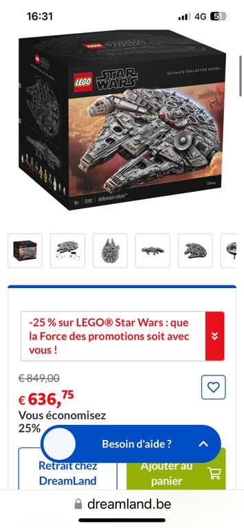 Lego Star Wars 75192 Millenium Falcon (Frontalier Belgique)