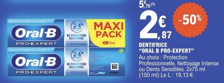 Paquet de 2 Dentifrices Oral-B Pro-Expert - Différentes variétés, 2x75ml (Via 2,30€ d'ODR)