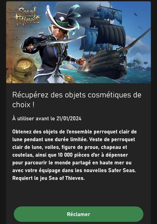 [Game Pass Ultimate] Pack Perroquet clair de lune offert pour Sea of Thieves sur Xbox Series X|S & Xbox One (Dématérialisé)