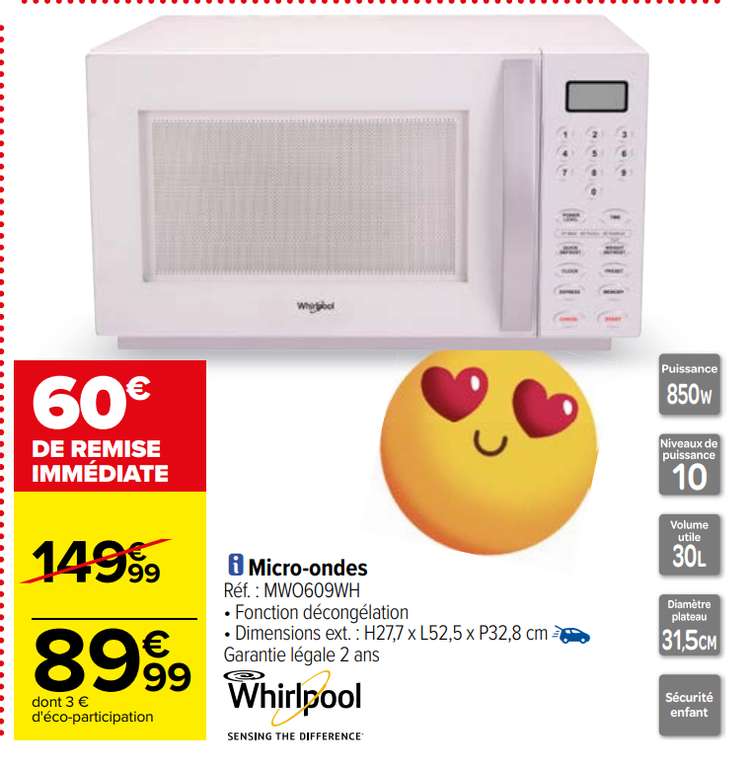 Micro-Ondes Whirlpool 30L MWO609WH
