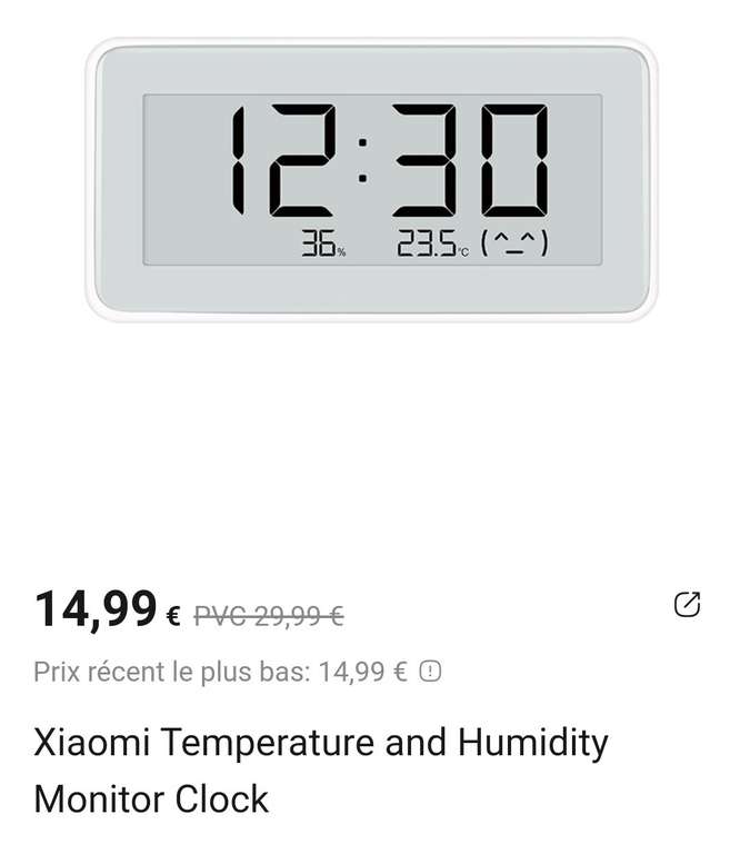 Horloge connectée Xiaomi avec température et humidité