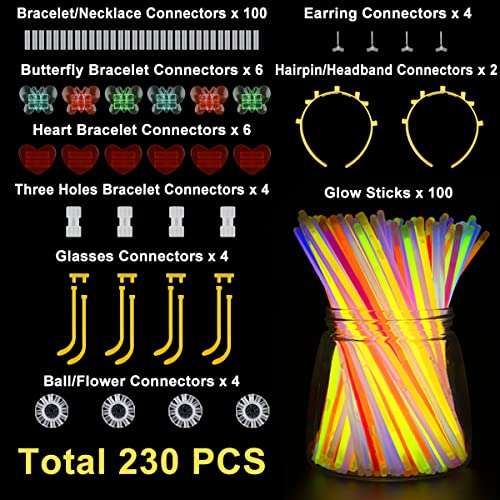 Pack 100 Bâtons Fluo & 130 Connecteurs pour faire des Bracelets, lunettes,  chapeaux.. Fluorescents Lumineux (Via Coupon - Vendeur Tiers) –