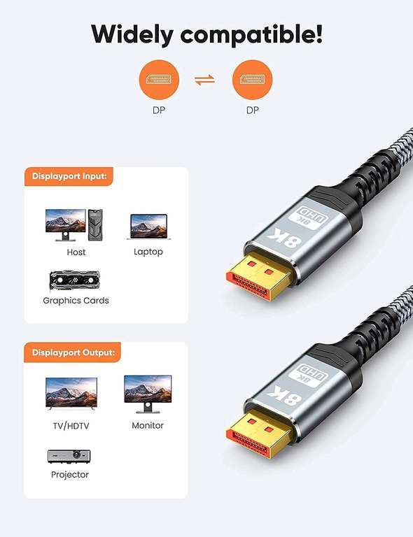 Câble DisplayPort Snowkids - 1.4, 2M, 8K 60Hz (via coupon - Vendeur Tiers)