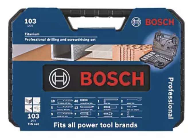 Jeu de perçage et de vissage à queue droite Bosch 2033T - 103 pièces (Retrait magasin uniquement)