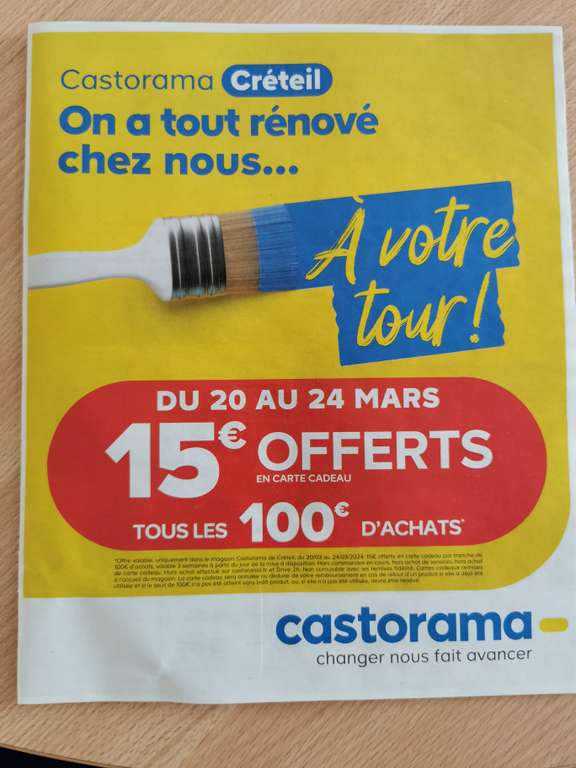 15€ offert en bons d'achat par tranche de 100€ - Castorama Créteil (94)
