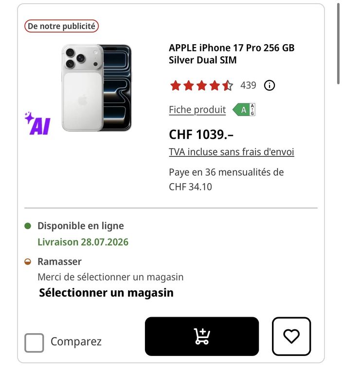 [Frontaliers Suisse] Iphone 17 pro