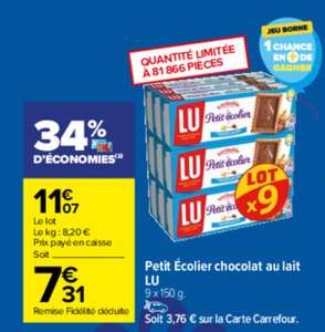 Lot de 9 paquets Lu Petit Ecolier chocolat au lait - 9 x 150g (via 3.76€ sur carte fidélité)