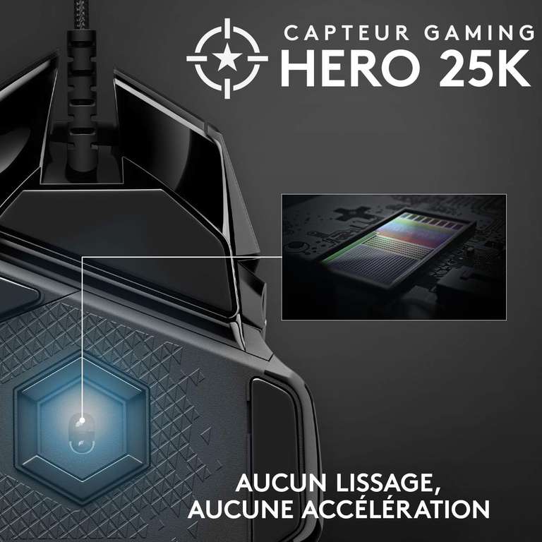 Souris Logitech G502 HERO Special Edition - Capteur HERO 25K, 25 600 PPP, 11 Boutons Programmables, RVB, PC/Mac