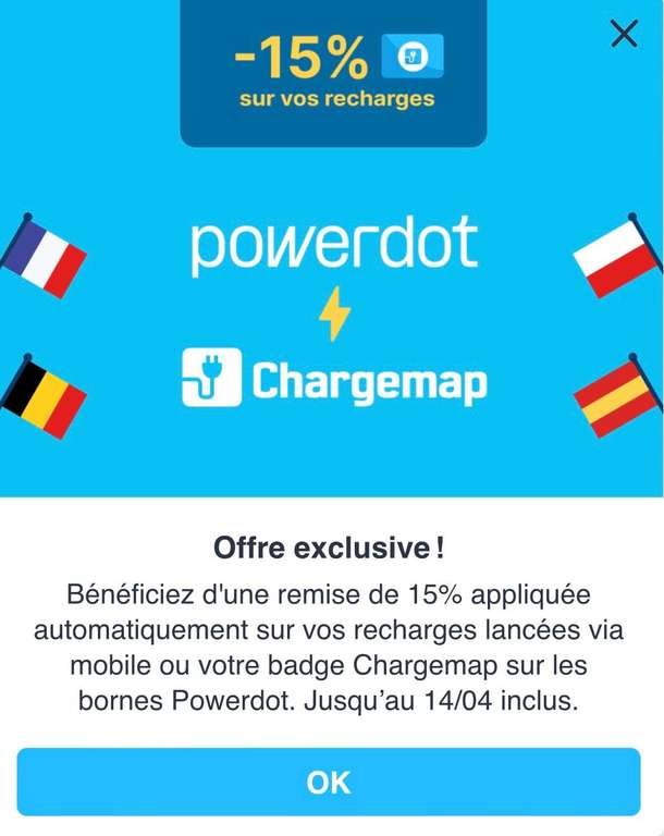 15% de Remise sur les recharges Powerdot (chargemap.com)