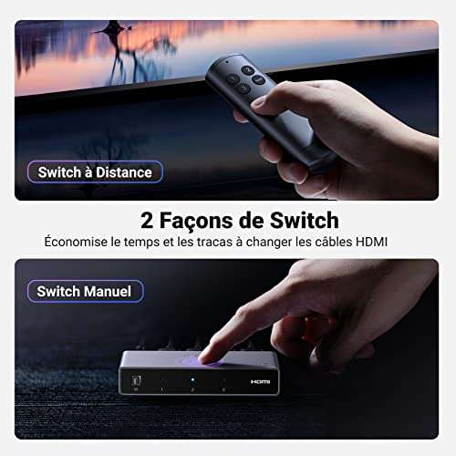 Switch HDMI 2.1 UGREEN - 8K 60Hz / 4K 120Hz, 3 Entrées & 1 Sortie, Dolby Vision/Atmos, Télécommande, Compatible PC/PS5/Xbox (Vendeur tiers)