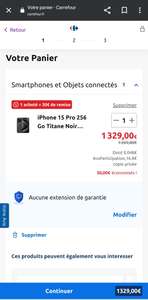 Smartphone Apple iPhone 15 pro MTV13ZD/A - 256 Go (via 70€ fidélité)