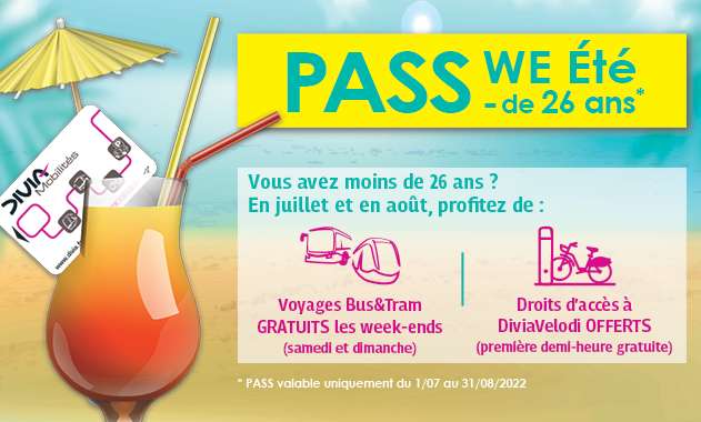 [Jeunes -26 ans] Pass WE Été : Bus, Tram et Vélo en libre-service Divia gratuit tous les week-ends durant Juillet/Août - Dijon (21)