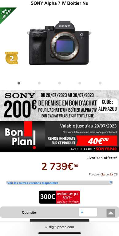 Appareil photo hybride Sony A7 IV