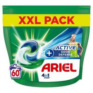 Lot de 2 paquets XXL de lessive Ariel pods Active+ - 2x60 = 120 lavages (via 15,3€ sur la carte fidélité, ODR 15,3€ et 13,5€)