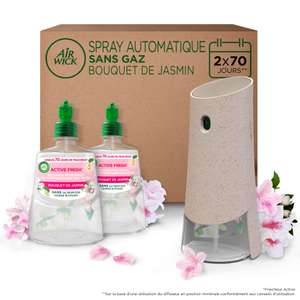 Désodorisant maison spray automatique Air Wick sans gaz Active Fresh - 1 Diffuseur + 2 Recharges parfum bouquet de jasmin