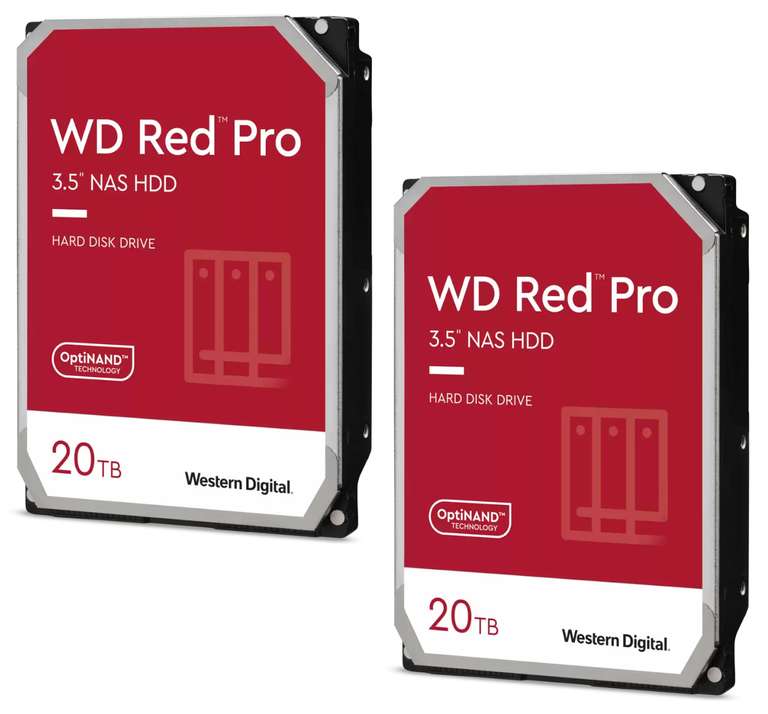 Lot de 2 Disques durs internes Western Digital WD Red Pro NAS - 2x 20 To (40 To), CMR, 7200 tr/min, Cache 512 Mo
