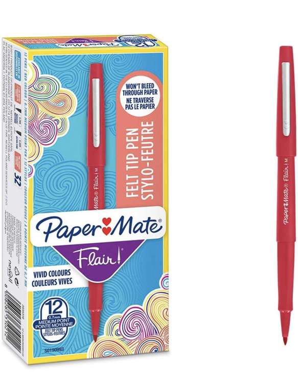 Lot de 2 boites de 12 stylos feutre Paper Mate Flair - Pointe moyenne 0,7 mm, Encre rouge (24 stylos)