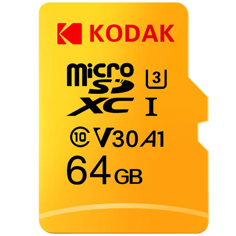 Carte Micro SDXC Kodak U3 V30 A1 - 64 Go (Jusqu'à 100-80 Mo/s en Lecture-Ecriture)
