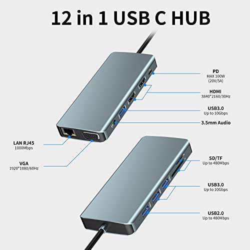 Station d'accueil USB-C 12 en 1 PWAYTEK (Via coupon - Vendeur tiers)