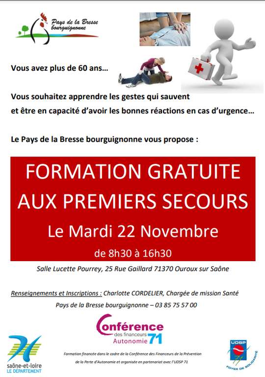 [Seniors] Formation Gratuite à la Prévention et Secours Civiques de niveau 1 (PSC1) - Ouroux-sur-Saône (71), Fronton (31)
