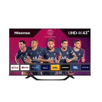 TV LED 43" Hisense 43A63H - 4K UHD Smart TV, Dolby Vision HDR, DTS Virtual X (270€74 avec le cashback the corner)