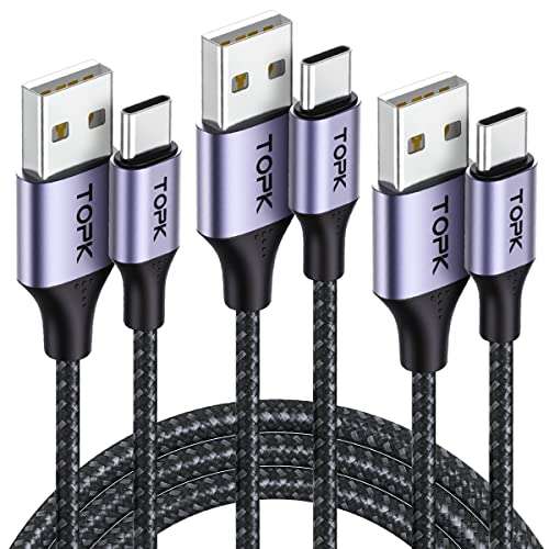 Lot de 3 Câbles Topk USB C Charge Rapide - 1m, Nylon Tressé (Vendeur Tiers)