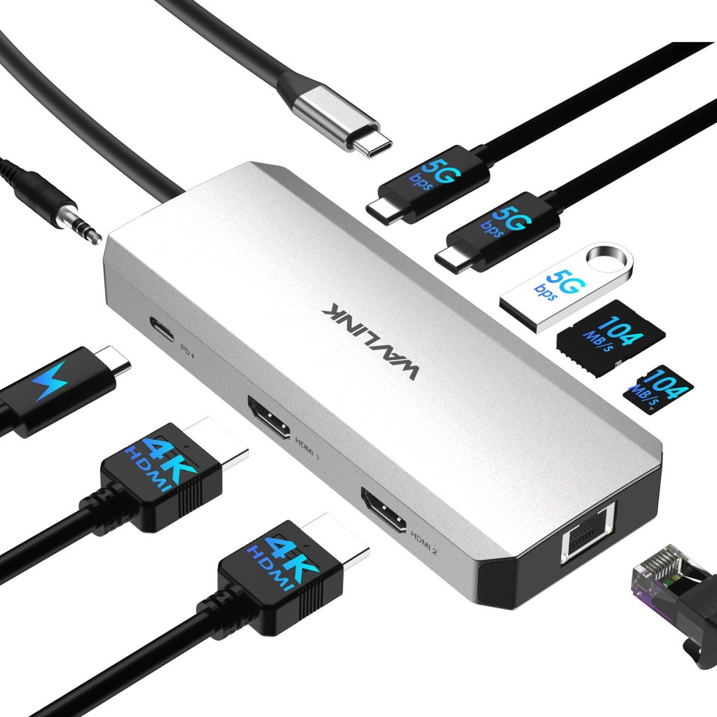 Station d'accueil Wavlink - USB-C 10 en 1, Double HDMI 4K, Entrée Power Delivery 100W (Via Coupon) - Vendeur Tiers