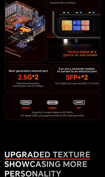 Mini PC NAS AOOSTAR WTR MAX - Ryzen 7 PRO 8845HS, 11 Baies, 6x SATA + 4x M.2, 2x 10GbE - Serveur Stockage Réseau Puissant