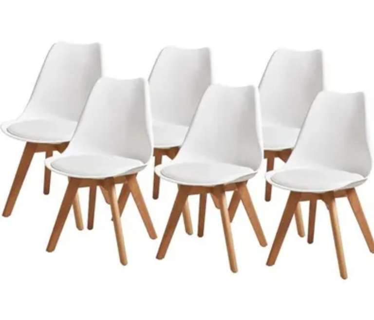 Lot de 6 chaises Bjorn - en simili-cuir, pieds en hêtre, blanc