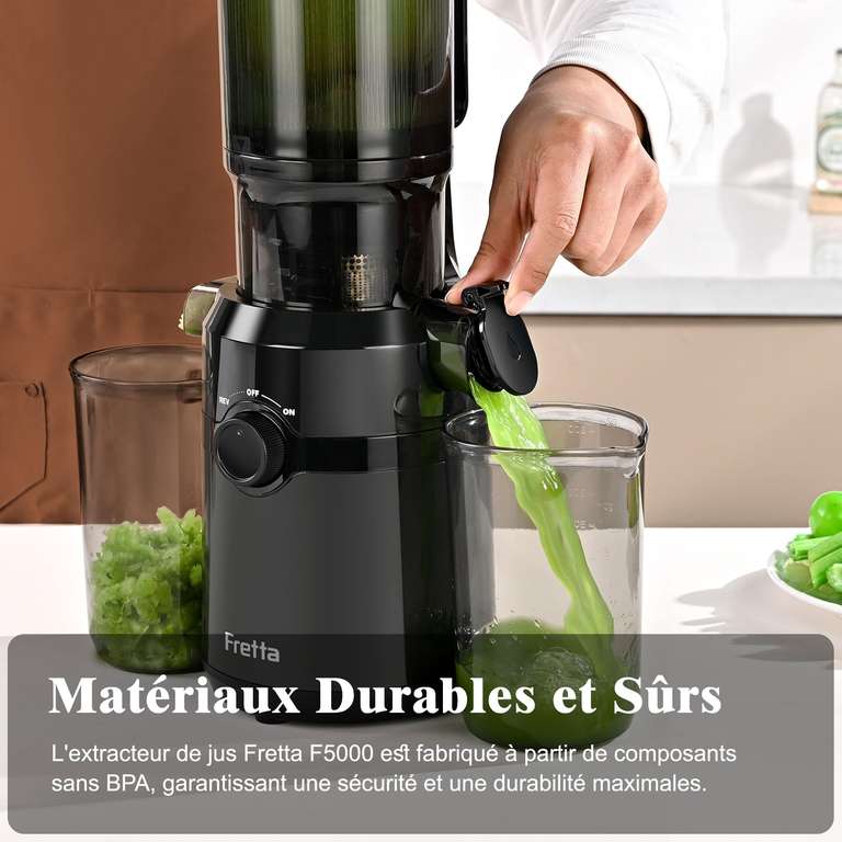 Extracteur De Jus Lent à Pression à Froid - Kotopa - Goulotte XL 120 Mm - Sans BPA - Facile à Nettoyer - Jus De Fruits & Légumes Maison - Sain & Nutritif