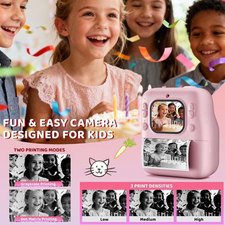 Appareil Photo Instantané Pour Enfants - 1080P, Impression Sans Encre, Avec 4 Rouleaux Papier Et Carte 32G - 9
