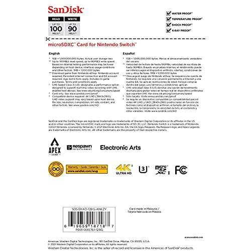 SOLDES 2024 : - 37% Carte mémoire micro SD SanDisk pour Nintendo Switch  Apex Legends 128 Go pas cher