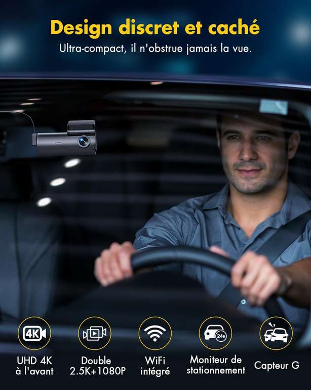 Dual Dashcam pour voiture - Avec mode vision nocturne - Avec capteur G  intégré pour