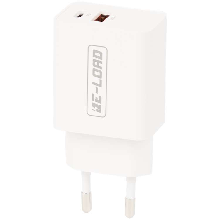 Chargeur rapide double Re-load 18 - 20 watts (USB-C), 18W (USB 3.0), blanc ou noir