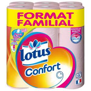 Paquet de 18 rouleaux de papier hygiénique Lotus confort (via 3,26€ sur carte de fidélité)