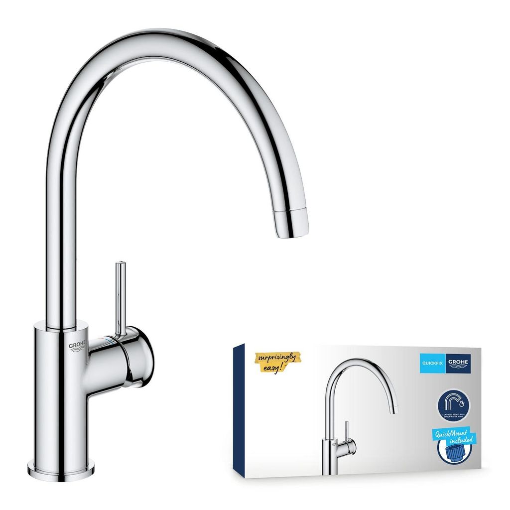Robinet de Cuisine Grohe évier Start - bec haut, rotation bec 360°, installation et nettoyage facile, chromé