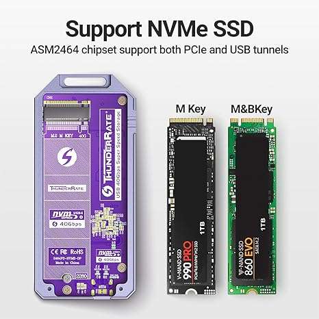 Boîtier externe Jeyi ASM2464 (TB-2464) pour SSD NVMe - 40Gbps USB