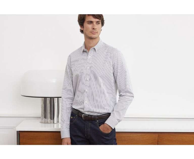 Chemise blanche à rayures noires Homme - 100% Coton (du 37 au 46)