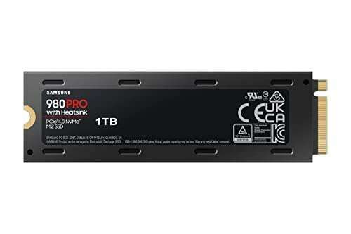 SSD Interne NVMe M.2 PCIe 4.0 Samsung 980 PRO MZ-V8P1T0CW - 1 To, Dissipateur de chaleur inclus, Compatible PS5 (+5,66€ en RP - Boulanger)