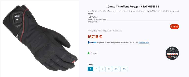 Gants de moto Chauffant Furygan HEAT Genesis - du S au 3XL (147.16