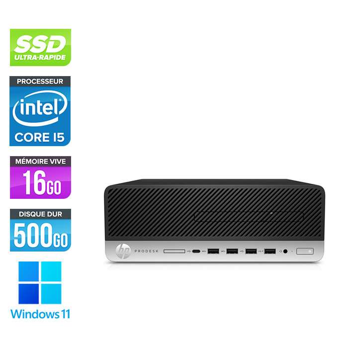 Tour PC HP Prodesk 600 G5 SFF - i5-9500 3,00 GHz, 16 Go RAM DDR4, 500 Go SSD, Gigabit Ethernet, Windows 11 (Reconditionné)