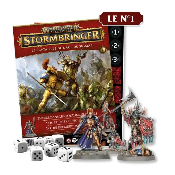 Lot de 2 Figurines à peindre Warhammer Age of Sigmar : Stormbringer - Fascicule + 2 figurines + 6 dés + 1 Tapis de jeu