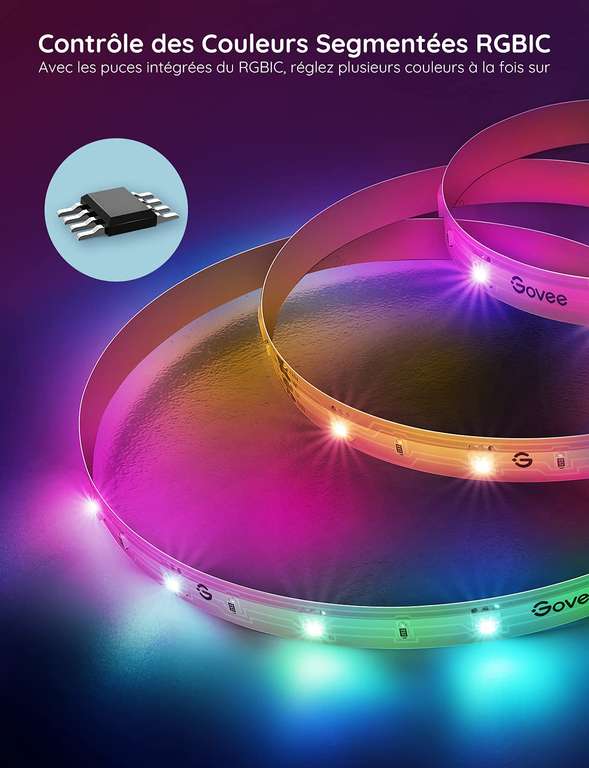 Ruban LED 5m Govee RGBIC - Bande WiFi Bluetooth multicolore, Contrôlé par APP (Vendeur tiers)
