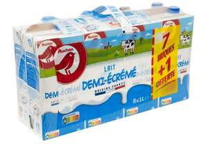 Lot de 8 briques de lait demi écrémé Auchan - 1L (Brive la Gaillarde - 19)