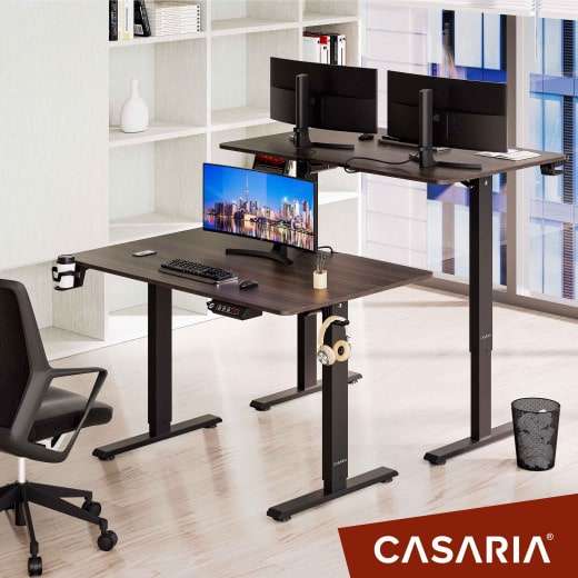 Bureau assis debout électrique Casaria Marron - 110 x 60 cm, avec écran LCD