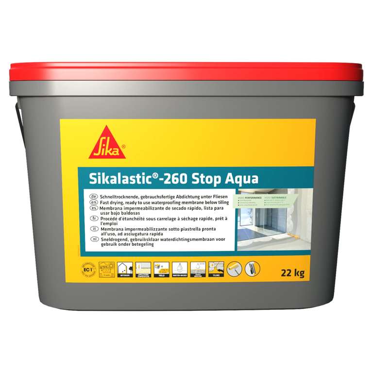 Kit douche à l'italienne Sikalastic-260 Stop Aqua - Système d'étanchéité - seau 22Kg (stock-pro.fr)