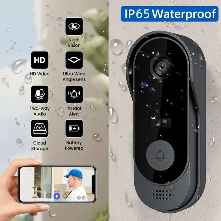 Sonnette Vidéo Tuya-Waterproof avec caméra sans fil, Wi-Fi, HD, interphone vidéo de sécurité, IR, extérieur, téléphone, sonnette de porte