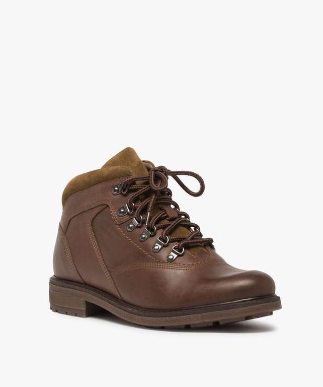 Boots avec dessus cuir lisse et lacets montagne pour Homme - Marron, Tailles 40 à 45 (sélection de magasins)