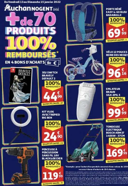 [Carte Waaoh] Sélection de produits 100% remboursés via 4 bon d'achat - Auchan Creil-Nogent sur Oise (60)